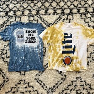 Beer Miller Lite Tie Dye Logo XL & Blue Busch Light Logo M T-Shirt Lot